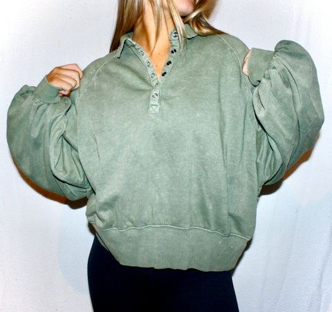 Half Snap Olive Collard Sweatshirt